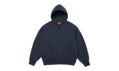 Satin Appliqué Hooded Sweatshirt "SS26 - Navy" SU27500