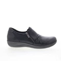 Aetrex Katie DM550 Womens Black Leather Zipper Loafer Flats Shoes