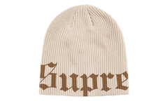 Old English Printed Beanie "SS26 - Stone" SU27144