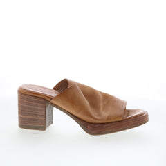 Audien Womens Brown Leather Slip On Heeled Sandals Shoes