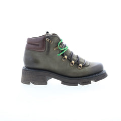Langan Womens Green Leather Lace Up Lifestyle Boots